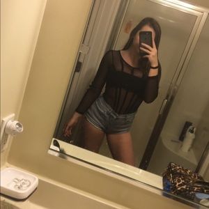 black long sleeve mesh bodysuit